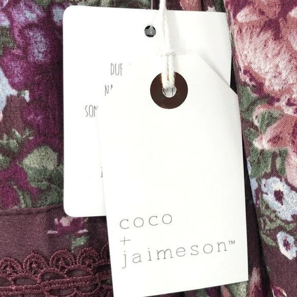 Coco &‎ Jaimeson Womens Floral Puff Sleeve Dress Purple Multicolor Lace Detail M - Picture 3 of 6